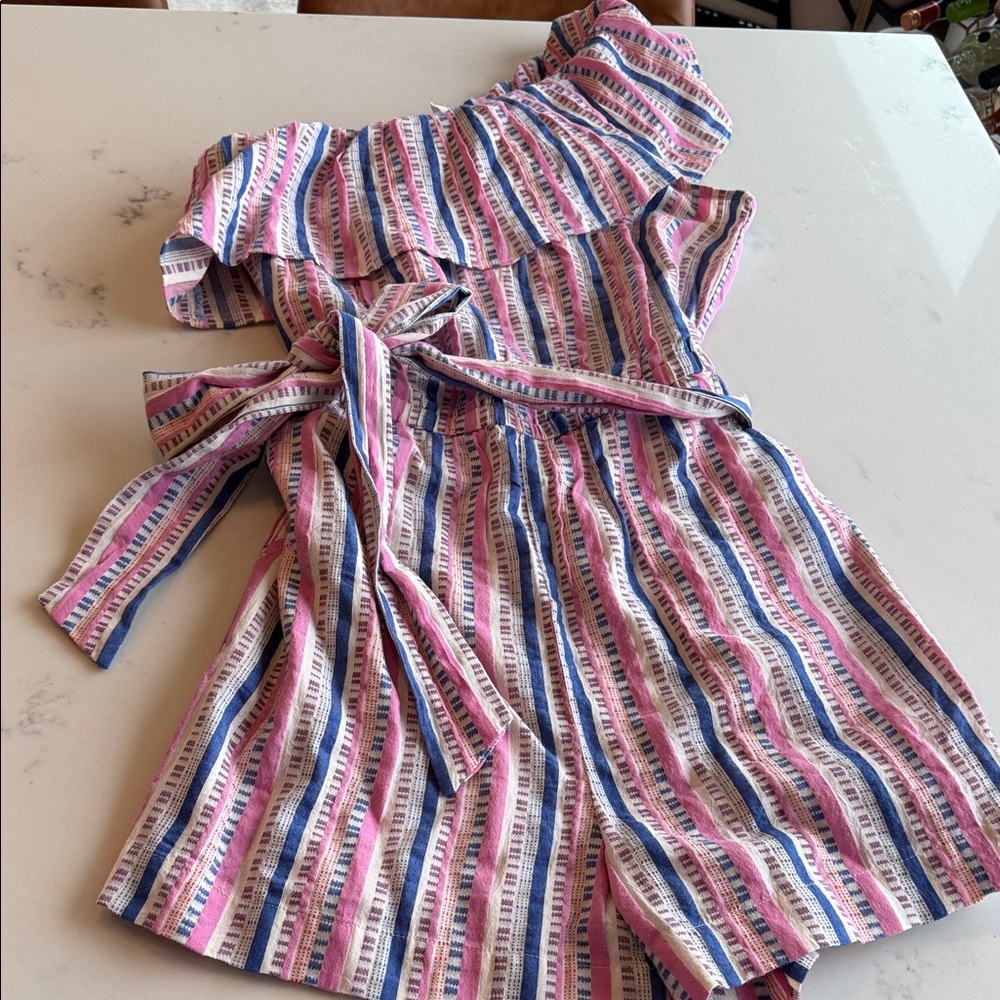 NWOT LOFT Beach Dobby Stripe One Shoulder Romper